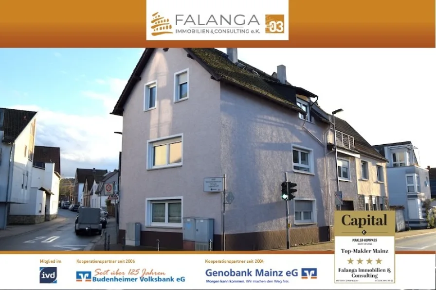 Hausansicht - Haus kaufen in Budenheim - FALANGA IMMOBILIEN - TOP 3-Fam. Haus mit gemütlichen Garten und Nebengebäude für Werkstatt etc. in Budenheim!