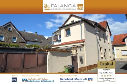 Titel Hausansicht - Haus kaufen in Mainz / Mombach - FALANGA IMMOBILIEN - 2-Fam. Haus mit gemütlichem Hofbereich und weiterer bebaubarer Fläche in Mombach!