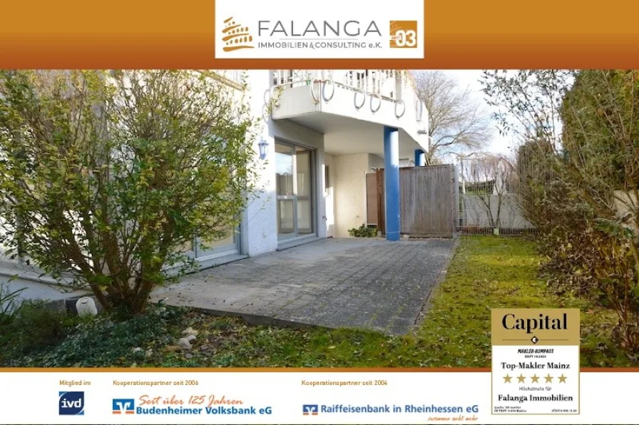 Titel Terrasse/Garten - Wohnung kaufen in Mommenheim - FALANGA IMMOBILIEN - Moderne & große Maisonette-Wohnung mit schönem Sonnengarten in Mommenheim!