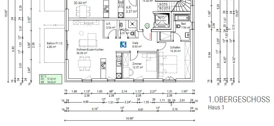 Grundriss 1.OG Whg 1.3