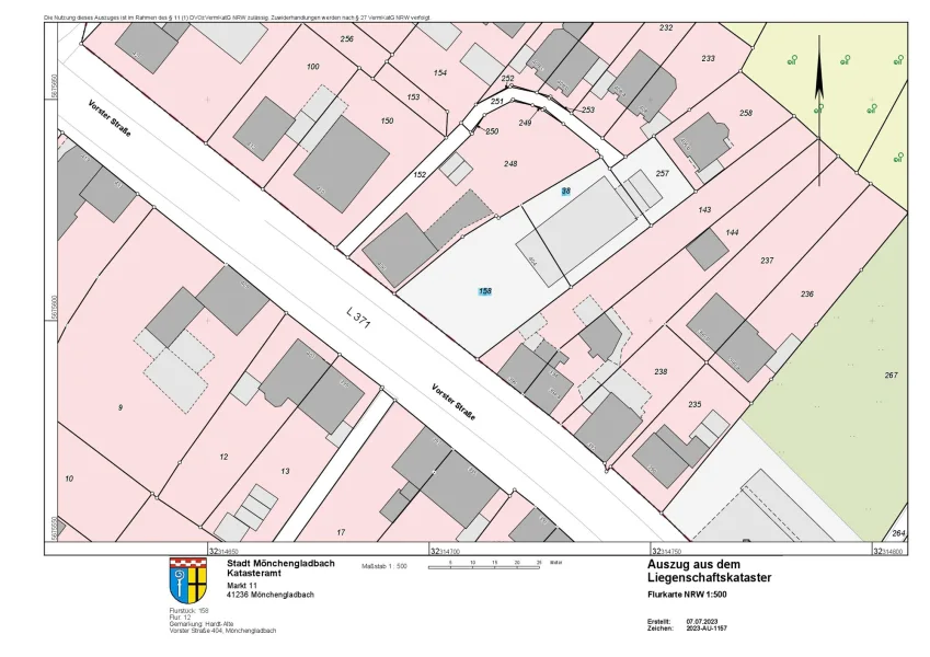 Flurkarte - Grundstück kaufen in Mönchengladbach - Baugrundstück mit Halle in zentraler Lage von Mönchengladbach-Hardt zu verkaufen!