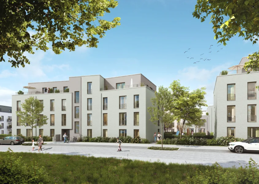 Visualisierung Vorderansicht - Wohnung kaufen in Düsseldorf / Unterbach - Gut geschnittene 3-Zimmer-Wohnung in Scholle 3!