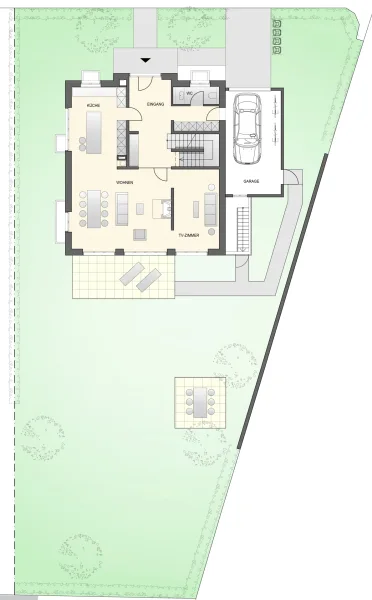 Visualisierung Grundriss Erdgeschoss mit Gartengrundstück