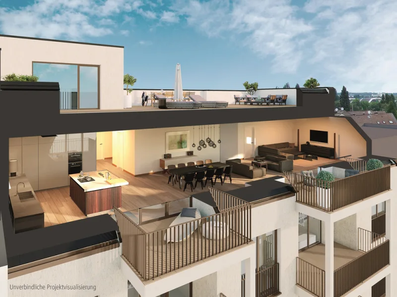 Penthouse - Wohnung mieten in Düsseldorf - Neubau Erstbezug. Luxuriöses Wohnen auf 260 m² mit atemberaubender Dachterrasse