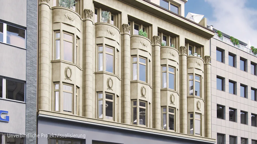 Unverbindliche Projektvisualisierung (Vorne) - Wohnung mieten in Düsseldorf / Stadtmitte - Hohe Decken und große Terrasse zum Innenhof