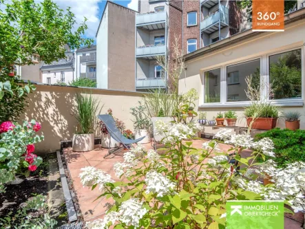 Garten - Wohnung kaufen in Düsseldorf - Erdgeschoss. 5 Zimmer. Kleiner Garten. Für Familien. Flingern-Nord.