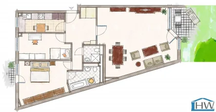 großzügig geschnitten - Wohnung kaufen in Wesseling - GROSSZÜGIG GESCHNITTENE DREI-RAUM-WOHNUNG MIT TERRASSE UND KLEINEM GARTEN