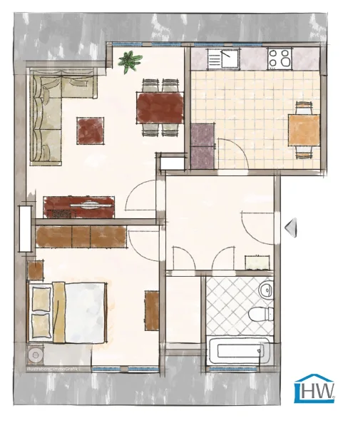 clever geschnitten - Wohnung mieten in Neuss - GEMÜTLICHE DACHGESCHOSSWOHNUNG -- ZENTRAL ABER DENNOCH RUHIG GELEGEN IN FURTH