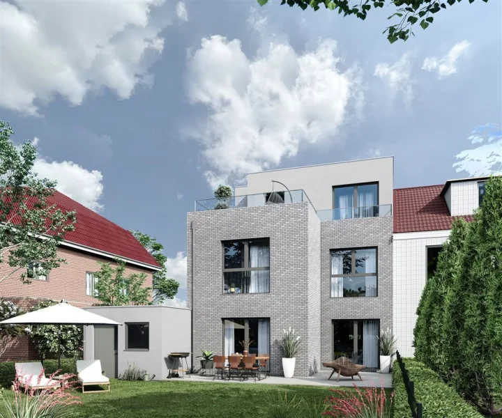  Gartenansicht - Haus kaufen in Bergheim - Im Bau: Staffelgeschoss-EFH, 212 m² , Fertigstellung nach Ihren Wünschen!