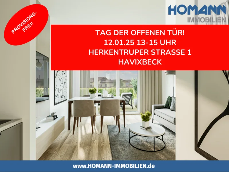 Wohnen - EG - Wohnung kaufen in Havixbeck - Perfekter Grundriss für Singles und Paare! 2- Zimmerwohnung mit Terrasse und Garten in Havixbeck