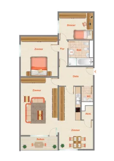 Grundriss - Wohnung kaufen in Saarlouis - Kaufen, statt Miete zahlen. Helle Etagenwohnung am Soutyhof. 3 Zimmer mit Balkon auf 88 m².