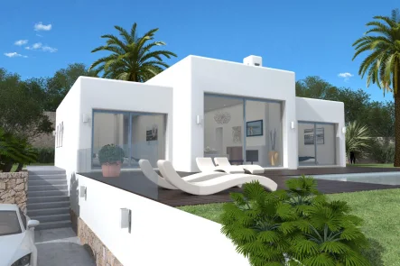 FACHADA PRINCIPAL VISTA 1 - Haus kaufen in Beniarbeig - Spanien, Costa Blanca, Casa Luisa-Einfamilienhaus mit Pool (Neubau-direkt vom Architekten)