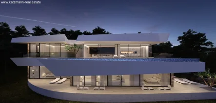 Ansicht der Villa - Haus kaufen in Altea - Spanien, Costa Blanca, Neubau-Projekt einer spektakulären Villa "Vanessa" mit Meerblick und Infinity-Pool im Obergeschoss zu verkaufen