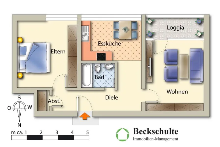 Bild1 - Wohnung mieten in Bönen - Günstig wohnen in Bönen: 2 Zi.- Wohnung mit Loggia (Beispiel)