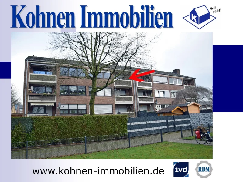 Rückansicht - Wohnung kaufen in Nettetal - Vermietete 3-Zimmerwohnung mit Balkon in zentrumsnaher Wohnlage von 41334 Nettetal-Hinsbeck