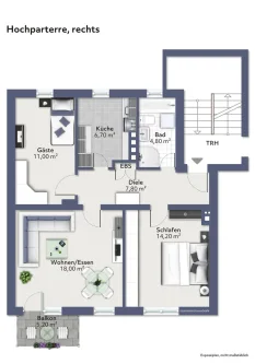 Grundriss_Hochparterre - Wohnung kaufen in Salzgitter / Lebenstedt - 3 Zimmer, Hochparterre, mit BalkonETW in Salzgitter-Lebenstedt