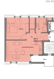 Wohnungsgrundriss - Wohnung kaufen in Trier - Trier-Biewer - Neubau einer Eigentumswohnung mit Aufzug, Dachgeschoss ca. 56 m2 mit barrierefreiem Zugang und Balkon, Baubeginn 2024