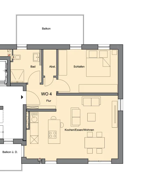 Wohnungsgrundriss - Wohnung kaufen in Trier - Trier-Biewer - Neubau einer Eigentumswohnung mit barriefreiem Zugang und Aufzug, 1. OG ca. 65 m2, Balkon, Baubeginn 2024