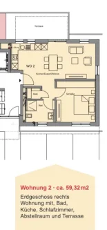 Wohnungsgrundriss - Wohnung kaufen in Trier - Trier-Biewer - Neubau einer Eigentumswohnung mit Aufzug und barrierefreiem Zugang, ca. 59 m2, Balkon, Baubeginn 2024