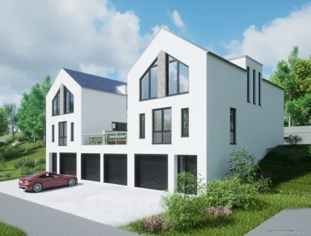 Strassenansicht 1 - Haus kaufen in Hattingen - KfW-40 Neubau mit 2 Garagen in Top-Lage!