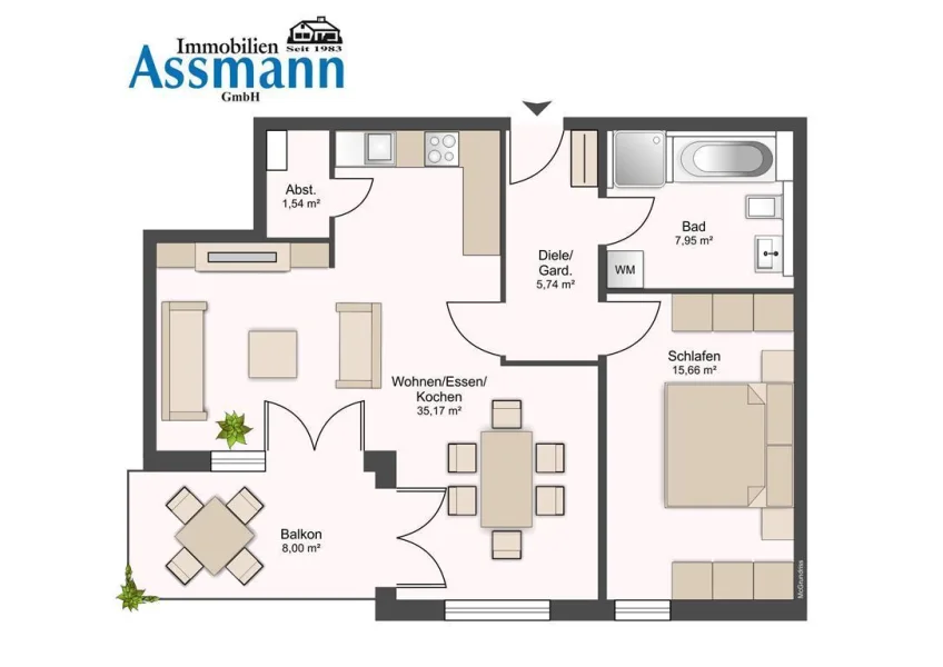 Grundriss - Wohnung mieten in Bergisch Gladbach - Charmante 2-Zimmer-Wohnung in ruhiger Sackgassenlage