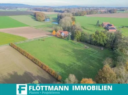 Luftansicht - Haus kaufen in Melle / Düingdorf - Ihr Traum vom Landleben - Hofstelle mit Pferdeboxen in idyllischer Alleinlage von Melle-Düingdorf!