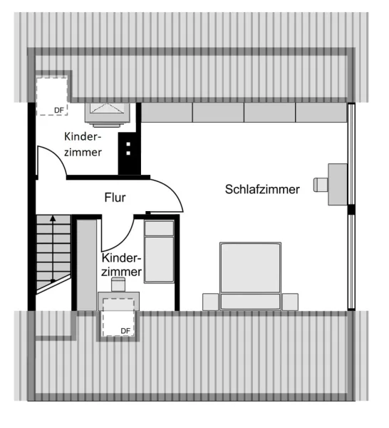 Grundriss Obergeschoss rechte Doppelhaushälfte
