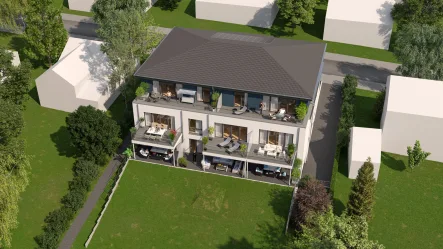Gartenansicht Vogelperspektive - Wohnung kaufen in Bochum - Im Kleinen großzügig - Terrasse und Garten on Top