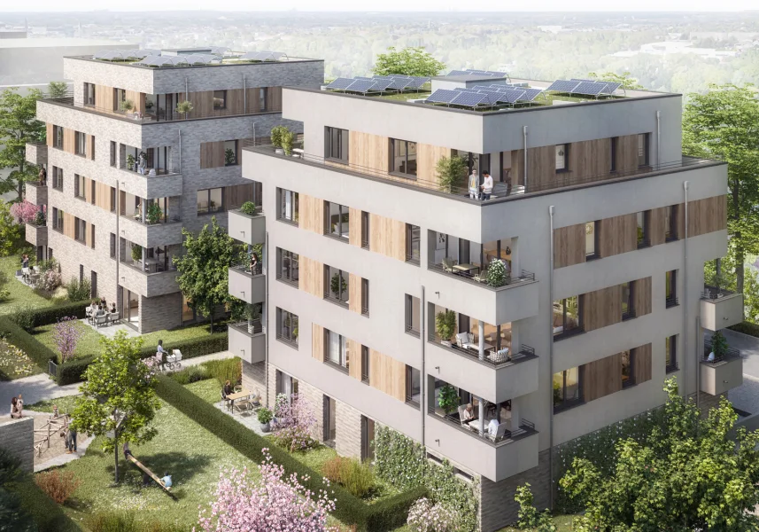 Gartenansich Haus 1+2 - Wohnung kaufen in Bochum - Charmante Neubauwohnung mit Südwest-Loggia