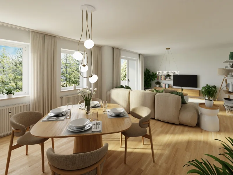 Wohnzimmer (virtuelles Staging) - Wohnung kaufen in Bonn / Beuel-Mitte - Nur ca. 250m zum Rhein! Bezugsfreie, top-moderne 3-Zimmer-Wohnung 1.OG in bester Wohnlage von Beuel!