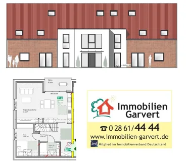 Ansicht - Wohnung kaufen in Borken - Neubau mit Aufzug! Moderne Maisonette-Wohnung im 6-Familienhaus mit Balkon, ruhige Lage in Borken  