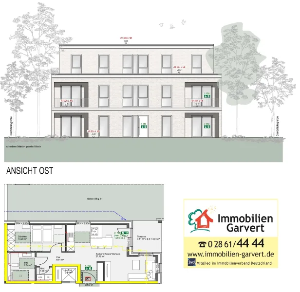 Ansicht - Wohnung kaufen in Raesfeld - Top-Lage in Raesfeld - Neubau Eigentumswohnung im Erdgeschoss mit Terrasse und Garten_A2386