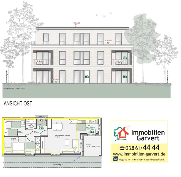 Ansicht - Wohnung kaufen in Raesfeld - Top-Lage in Raesfeld - Neubau Eigentumswohnung im Erdgeschoss mit Terrasse und Garten_A2389