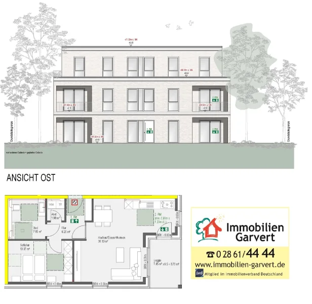 Ansicht - Wohnung kaufen in Raesfeld - Top-Lage in Raesfeld - Neubau Eigentumswohnung im Obergeschoss mit Aufzug und Loggia_A2392