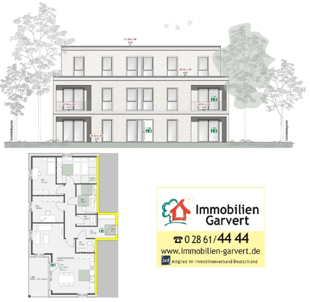 Ansicht - Wohnung kaufen in Raesfeld - Top-Lage in Raesfeld - Neubau Eigentumswohnung im Obergeschoss mit Aufzug und Loggia_A2391