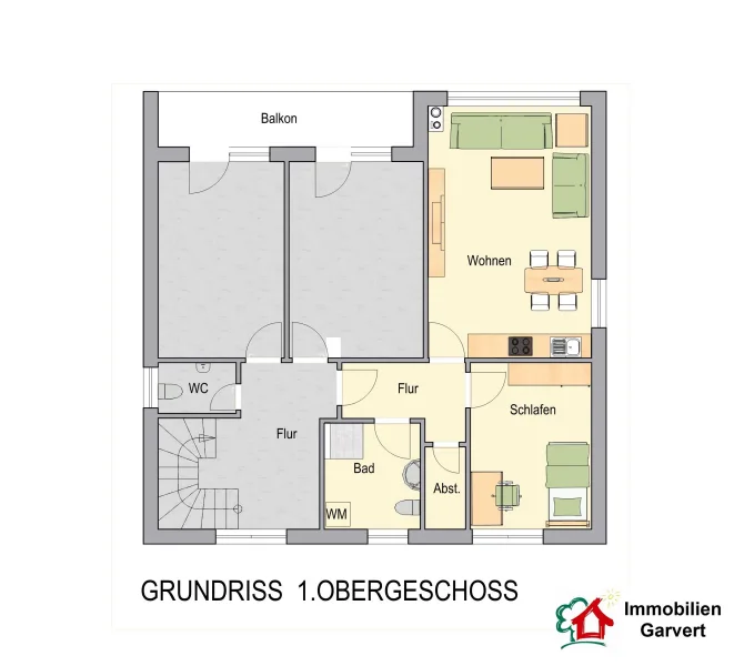 Grundriss - Wohnung mieten in Borken - Zentrumsnah! Helle, moderne 2-Zimmer-Wohnung im 1. OG eines Zweifamilienhauses in Borken