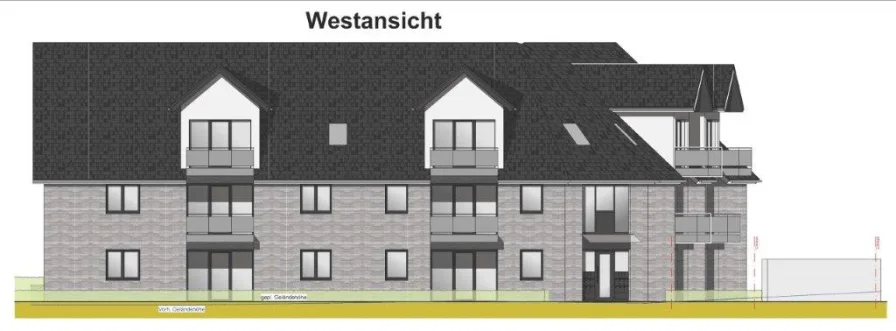 Westansicht - Wohnung kaufen in Dorsten - Neubau! Erdgeschoss-Wohnung mit Terrasse, Garten, Tiefgarage und Aufzug in Rhade_A2522