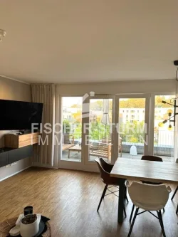 Wohnzimmer mit Terrasse - Wohnung mieten in Düsseldorf - Düsseldorf-Ludenberg! 3-Zimmer-Wohnung mit Balkon und TG-Platz!