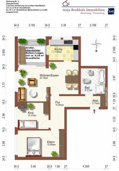 Grundriss Wohnung 3 im 1.OG