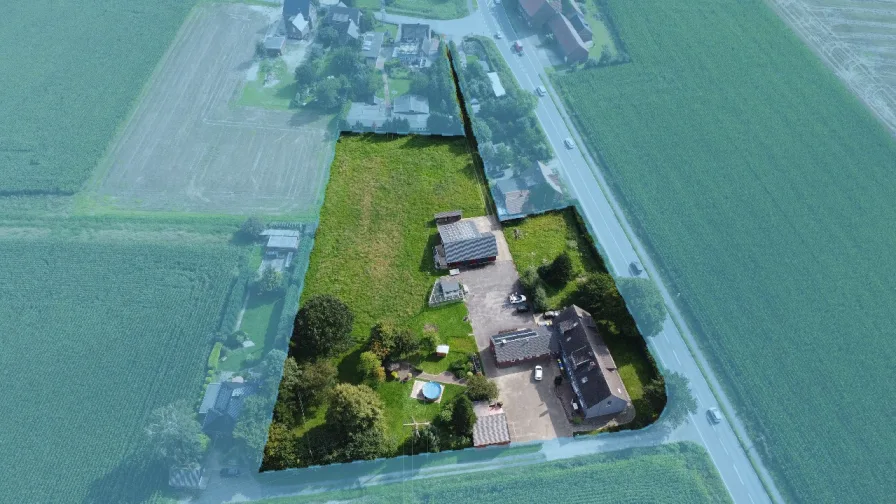 Luftaufnahme - Haus kaufen in Drensteinfurt - Energieeffizientes Gebäudeensemble mit großflächigem Grundstück