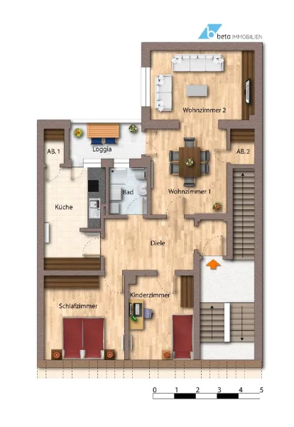 Grundriss ETW - Wohnung kaufen in Hamm - Stadtnah  zentral  langjährig vermietet: 4 Zimmer ETW mit Loggia und Tiefgaragenstellplatz