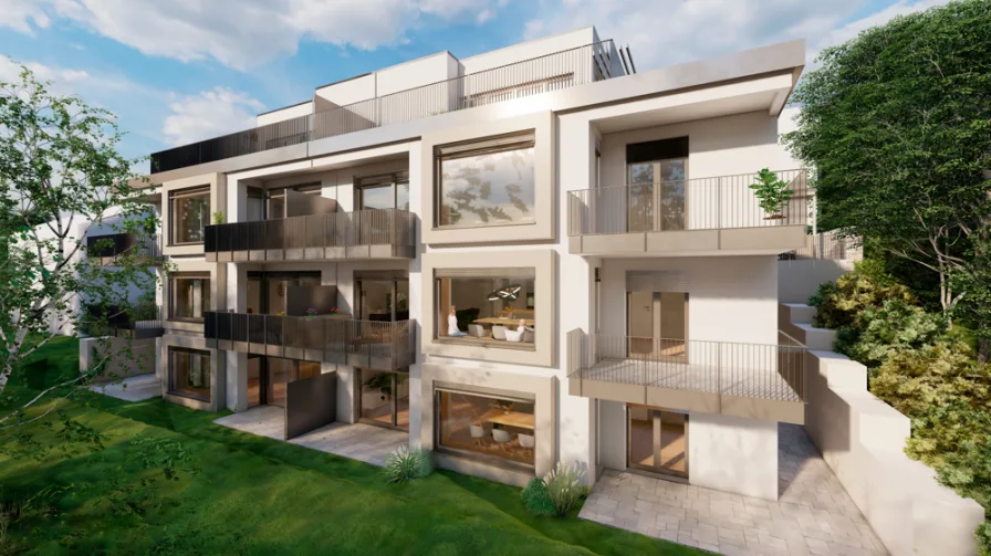 Rückansicht - Visualisierung - Wohnung kaufen in Saarbrücken / Güdingen - R25² - Ganzheitliches Wohnen par excellence – modern, energieeffizient, anspruchsvoll.