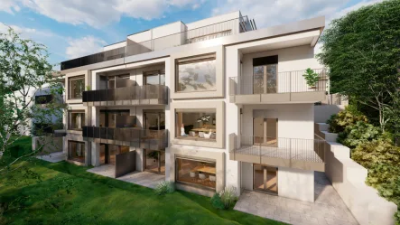 Rückansicht - Visualisierung - Wohnung kaufen in Saarbrücken / Güdingen - R25² - Ganzheitliches Wohnen par excellence – modern, energieeffizient, anspruchsvoll.