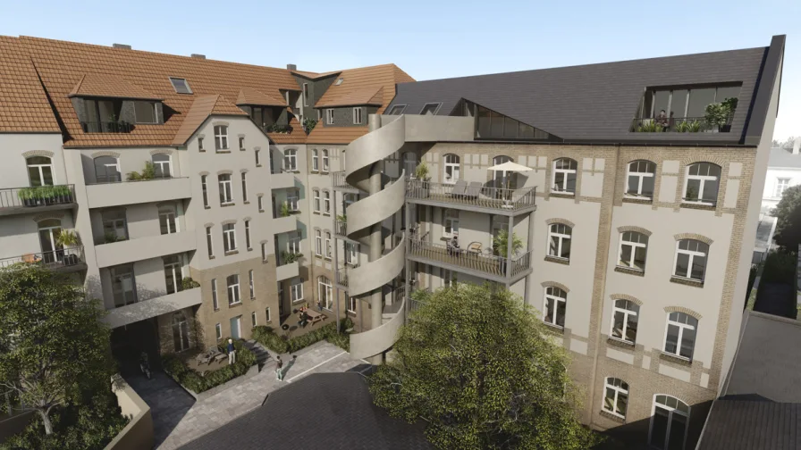 Animation Rückansicht - Wohnung mieten in Düsseldorf - Erstbezug nach Sanierung! Terrassenwohnung im denkmalgeschützten Altbau in Düsseldorf Unterbilk...