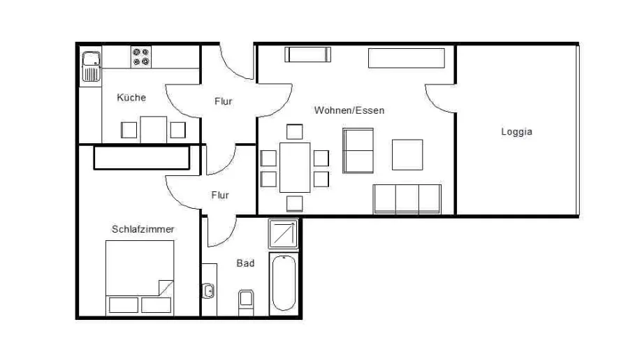 Grundriss - Wohnung kaufen in Leichlingen - Diese Wohnung ist ein sicher finanzierbares Stück Freiheit!2 Zim.EG mit großer Loggia u. PKW-Stpl.