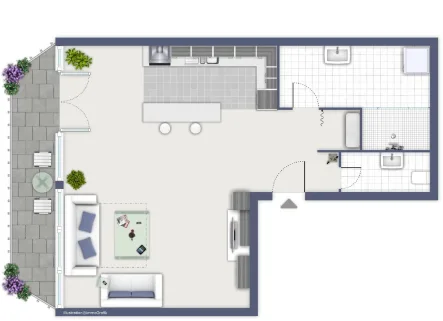 Grundriss - Wohnung mieten in Leichlingen - Zentral Appartement 38m²Wfl.,1.OG,Balkon,Duschbad,Einbauküche,Gute Ausstattung!