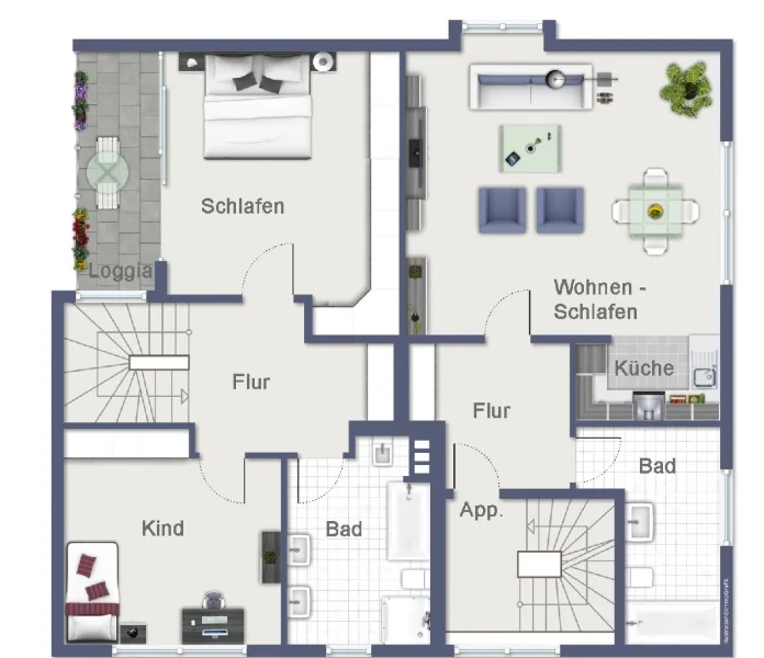 Grundriss Obergeschoss Whg 1 + App.