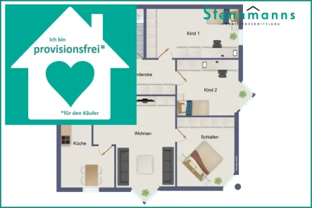 Grundriss aufbereitet Titelbild - Wohnung kaufen in Radevormwald - PROVISIONSFREI!SEHR GUT GESCHNITTENE 4-ZIMMER-WOHNUNG MIT GARAGE IM STADTZENTRUM VON RADEVORMWALD