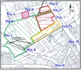 Lageplan mit Grundstücksmarkierungen (siehe Nummerierung der nachfolgenden Bilder)