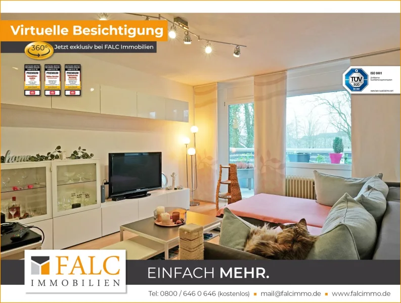 Wohnzimmer - Wohnung kaufen in Mettmann - Hochparterre-Wohnung mit Südbalkon zum Genießen!